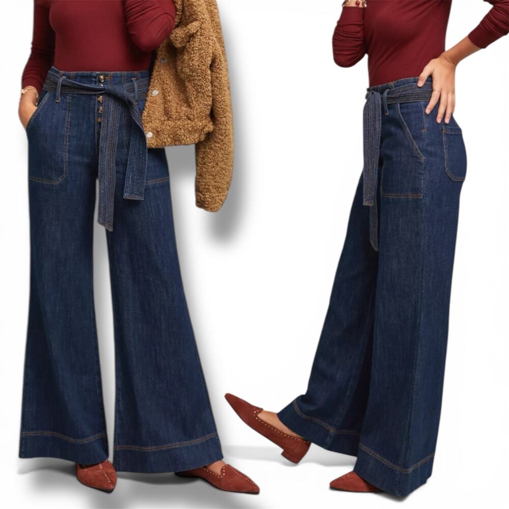 Anthropologie Pilcro Ultra High Rise Wide Leg Jeans Size 25 Petite Button Fly